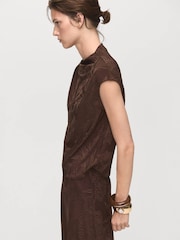 Mango Brown Jacquard Floral-Print Top - Image 3 of 6