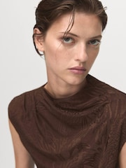 Mango Brown Jacquard Floral-Print Top - Image 4 of 6