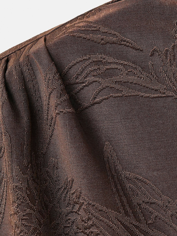 Mango Brown Jacquard Floral-Print Top - Image 6 of 6