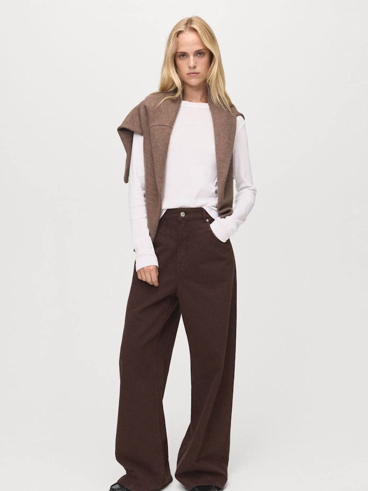 Mango Brown Wide-Leg Mid-Rise Loose-Fit Jeans - Image 1 of 5