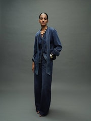 Mango Blue Denim Shirt With Bow - Image 1 of 6