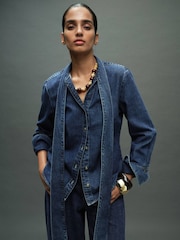 Mango Blue Denim Shirt With Bow - Image 2 of 6
