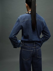 Mango Blue Denim Shirt With Bow - Image 3 of 6