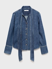 Mango Blue Denim Shirt With Bow - Image 6 of 6