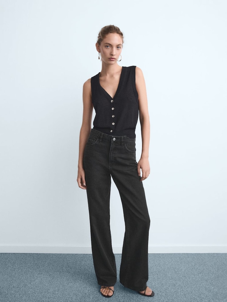 Mango Black Danila Wide Leg High-Rise Jeans - Image 1 of 6