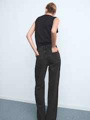 Mango Black Danila Wide Leg High-Rise Jeans - Image 3 of 6