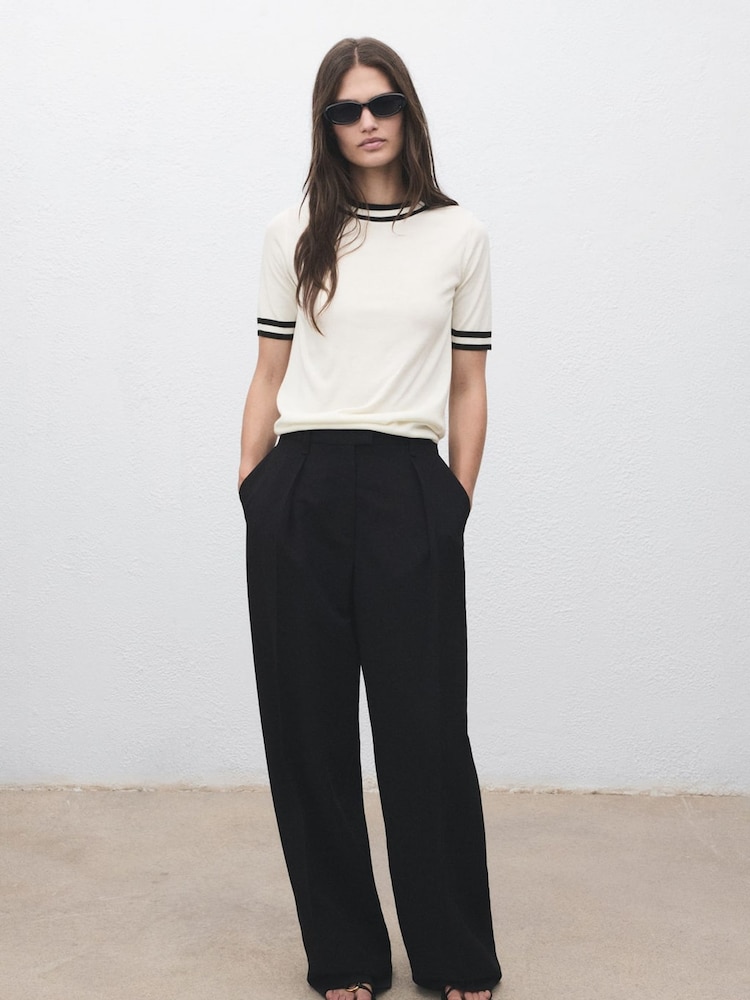 Mango White Short-Sleeved Sweater With Contrasting Stripes - Image 1 of 6
