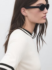 Mango White Short-Sleeved Sweater With Contrasting Stripes - Image 4 of 6