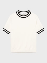 Mango White Short-Sleeved Sweater With Contrasting Stripes - Image 6 of 6