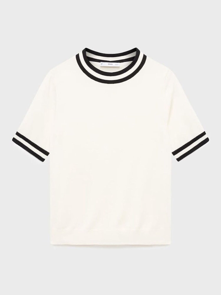 Mango White Short-Sleeved Sweater With Contrasting Stripes - Image 6 of 6