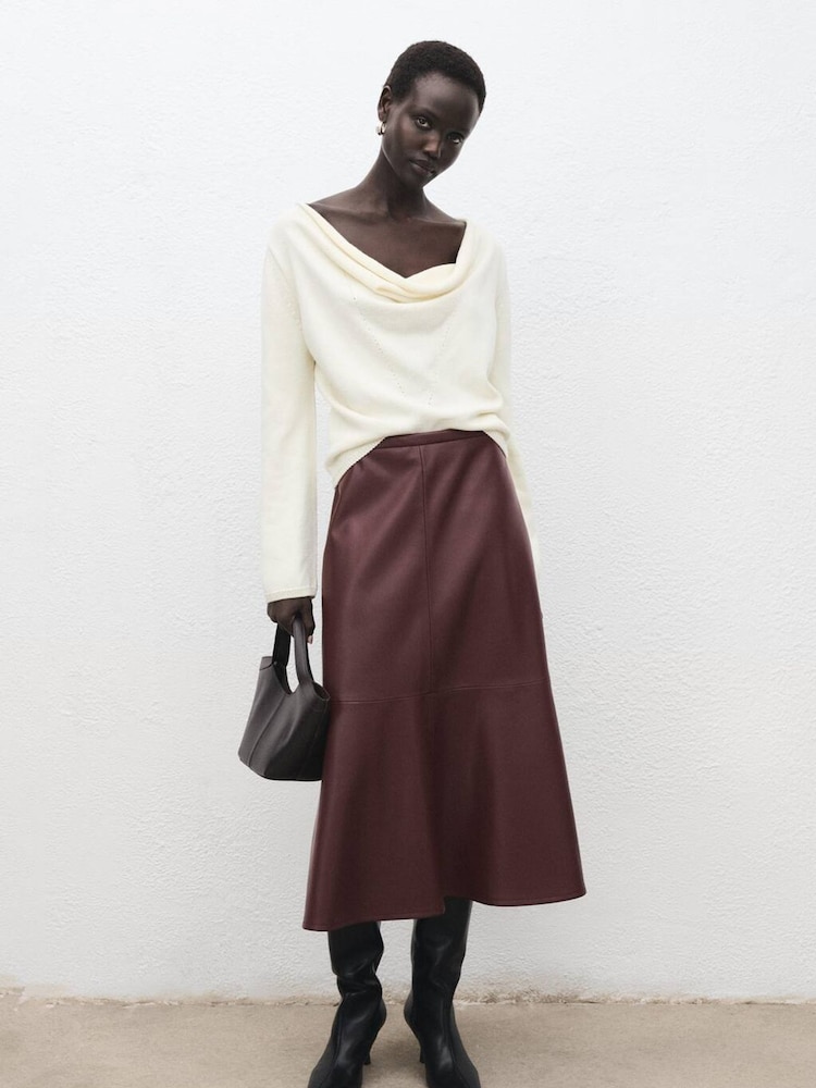 Mango Red Leather-Effect Midi-Skirt - Image 1 of 6