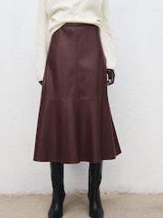 Mango Red Leather-Effect Midi-Skirt - Image 4 of 6