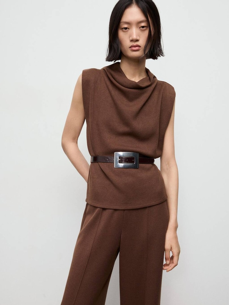 Mango Brown Draped Neck Top - Image 1 of 6 Mango Brown Draped Neck Top - Image 1 of 6