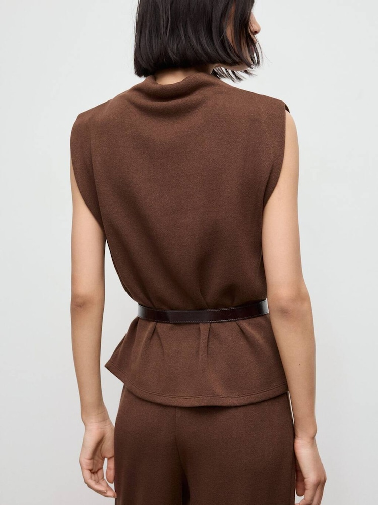 Mango Brown Draped Neck Top - Image 2 of 6 Mango Brown Draped Neck Top - Image 2 of 6