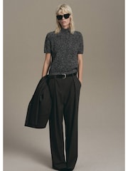 Mango Black Speckled High Neck Short Sleeve Jumper - Image 1 of 7