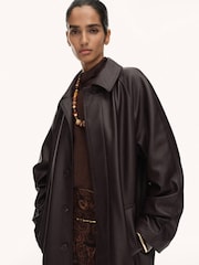 Mango Brown Long Leather-Effect Trench Coat - Image 3 of 6