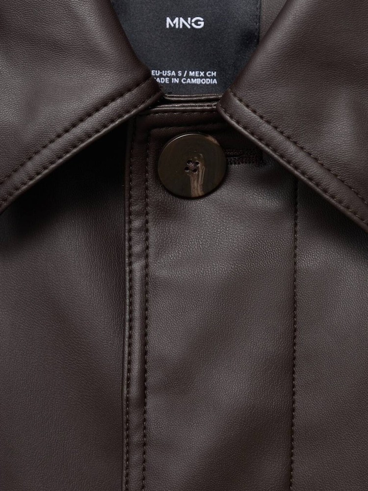Mango Brown Long Leather-Effect Trench Coat - Image 6 of 6
