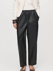 Mango Black Leather-Effect Elastic Waist Trousers - Image 3 of 6
