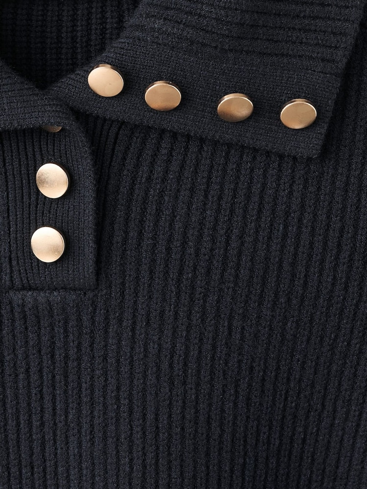 Mango Blue Ribbed Long Sleeve Polo Jumper - Image 6 of 6