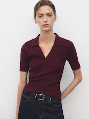 Mango Red Fine-Knit Sweater With Shirt Collar - Image 1 of 6