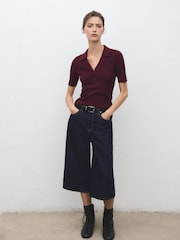 Mango Red Fine-Knit Sweater With Shirt Collar - Image 2 of 6