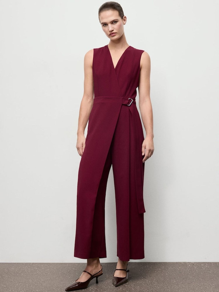 Mango Red Wrap Belted Jumpsuit - Image 1 of 6 Mango Red Wrap Belted Jumpsuit - Image 1 of 6