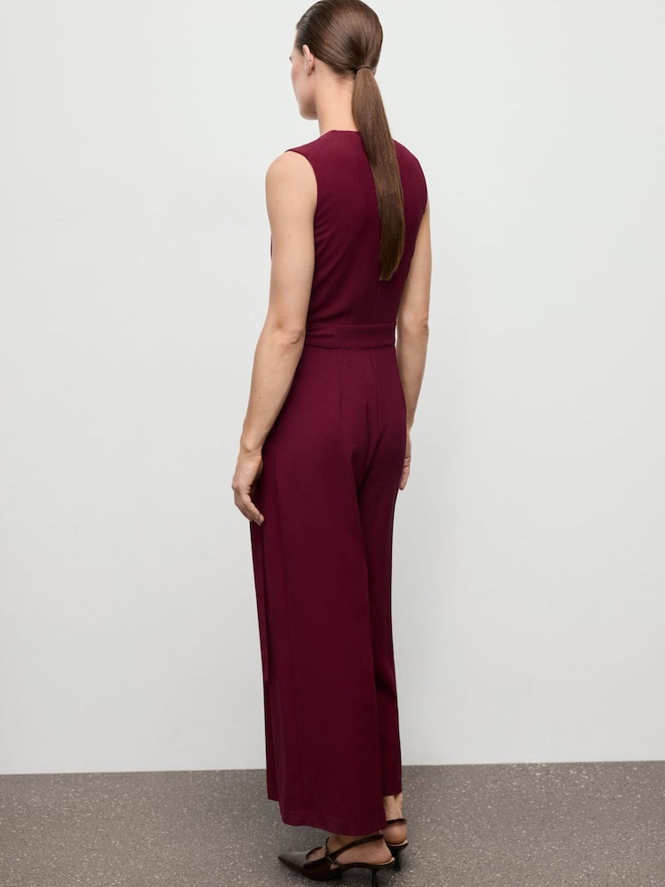 Mango Red Wrap Belted Jumpsuit - Image 2 of 6 Mango Red Wrap Belted Jumpsuit - Image 2 of 6