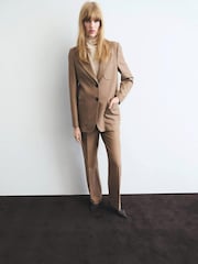 Mango Brown Straight Wool-Blend Suit Trousers - Image 3 of 5
