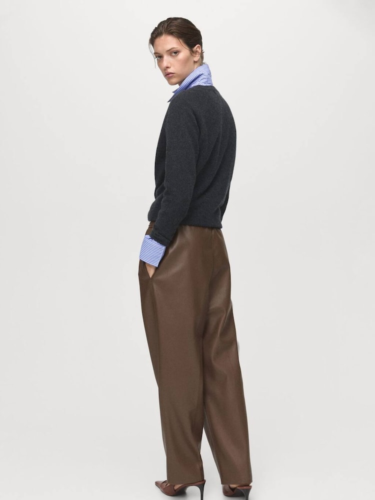 Mango Brown Leather-Effect Elastic Waist Trousers - Image 2 of 6