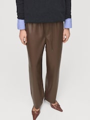 Mango Brown Leather-Effect Elastic Waist Trousers - Image 4 of 6