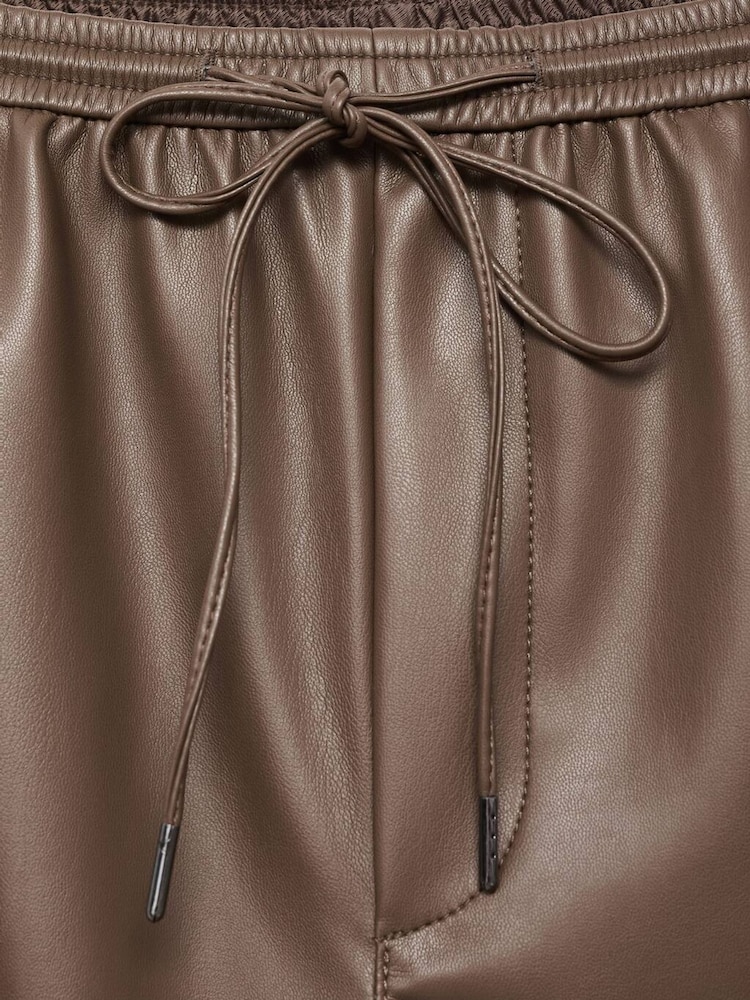 Mango Brown Leather-Effect Elastic Waist Trousers - Image 6 of 6