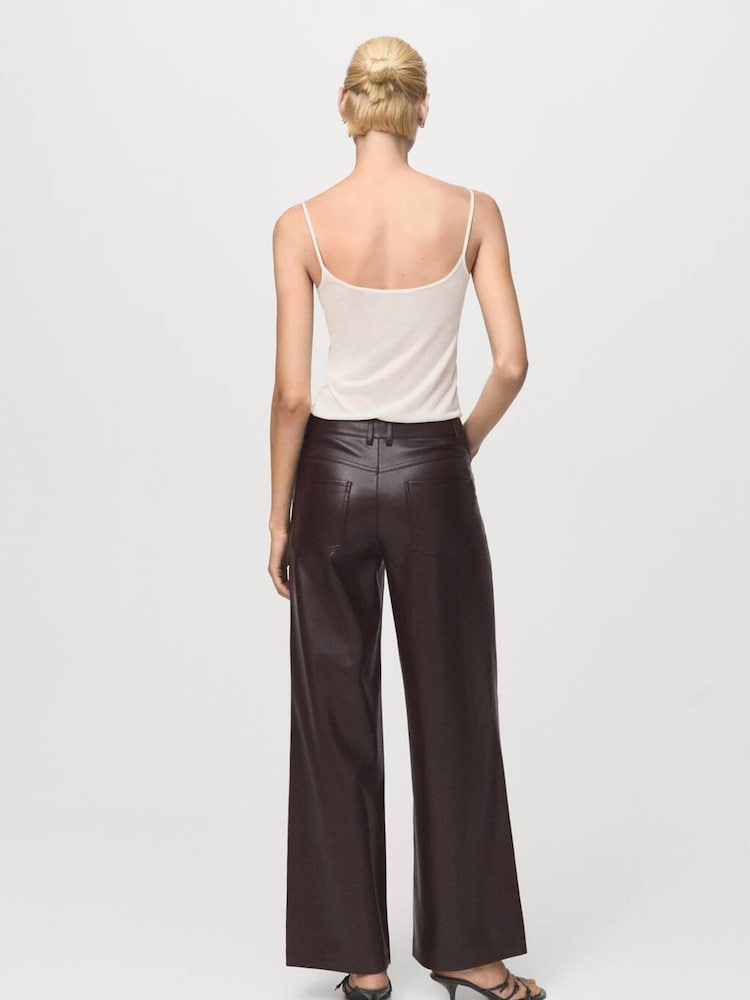 Mango Red Leather-Effect Straight Trousers - Image 2 of 6