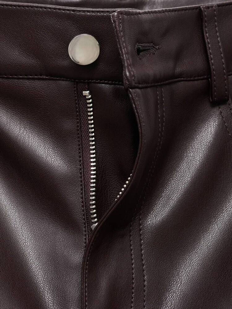 Mango Red Leather-Effect Straight Trousers - Image 6 of 6