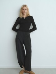 Mango Black Ribbed Sweater With Jewel Button - Image 1 of 6
