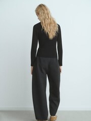 Mango Black Ribbed Sweater With Jewel Button - Image 2 of 6