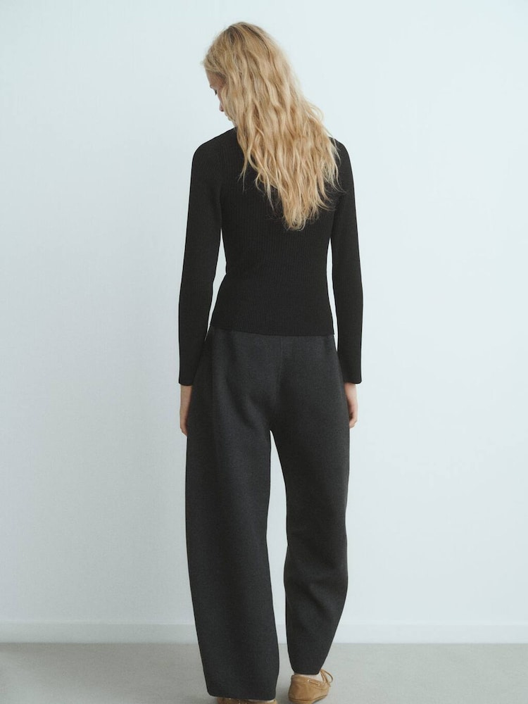 Mango Black Ribbed Sweater With Jewel Button - Image 2 of 6