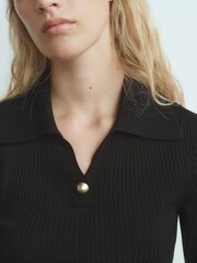 Mango Black Ribbed Sweater With Jewel Button - Image 4 of 6