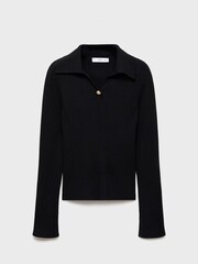 Mango Black Ribbed Sweater With Jewel Button - Image 5 of 6