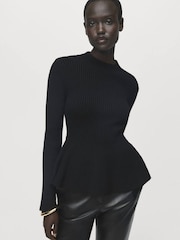 Mango Black Ribbed Peplum Sweater - Image 1 of 6