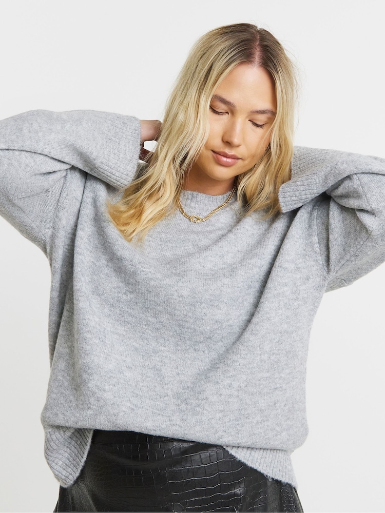Simply Be Grey Crew Neck Knitted Jumper - Image 4 of 4