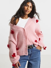 Simply Be Pink Chunky 3D Bow Knitted Cardigan - Image 1 of 4