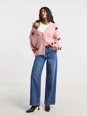 Simply Be Pink Chunky 3D Bow Knitted Cardigan - Image 4 of 4