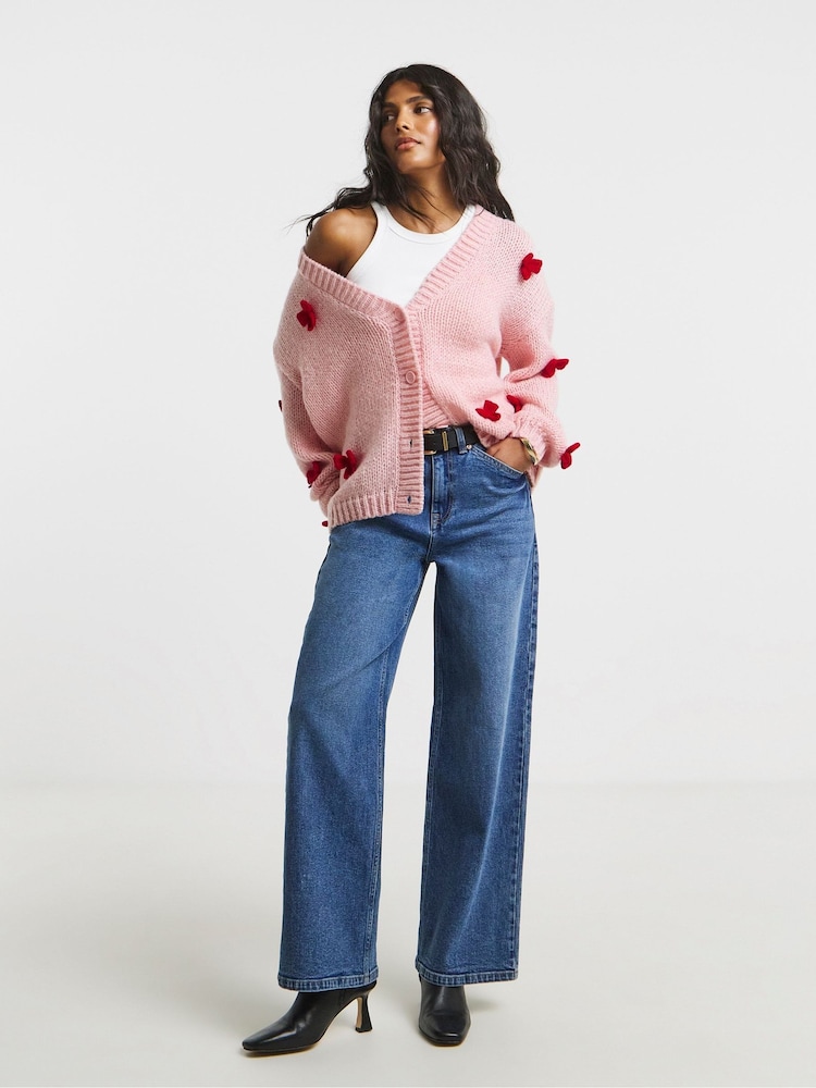 Simply Be Pink Chunky 3D Bow Knitted Cardigan - Image 4 of 4