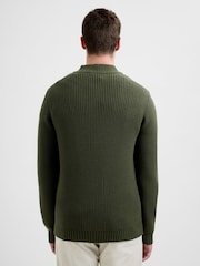 French Connection Green Cotton Wool Blend Ribbed Knit ¼ Zip Mock Neck Jumper - Image 2 of 4