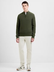 French Connection Green Cotton Wool Blend Ribbed Knit ¼ Zip Mock Neck Jumper - Image 3 of 4
