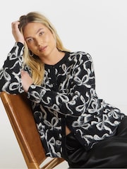 Simply Be Bow Print Fluffy Crew Neck Knitted Cardigan - Bild 1 von 4
