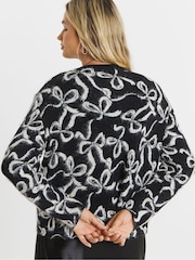 Simply Be Bow Print Fluffy Crew Neck Knitted Cardigan - Bild 2 von 4