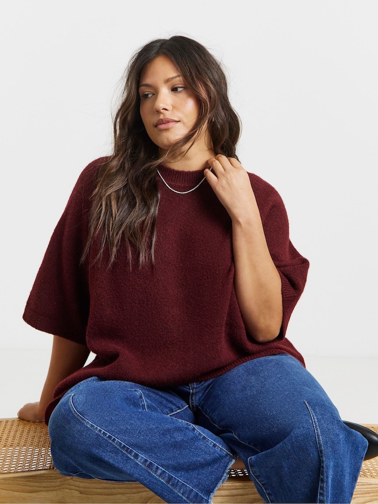 Simply Be Red Short Sleeve Boxy Knitted T-Shirt - Image 1 of 4 Simply Be Red Short Sleeve Boxy Knitted T-Shirt - Image 1 of 4