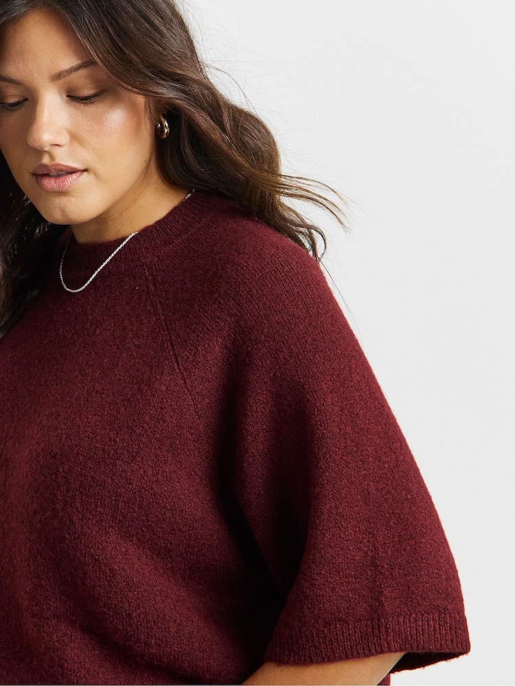 Simply Be Red Short Sleeve Boxy Knitted T-Shirt - Image 4 of 4 Simply Be Red Short Sleeve Boxy Knitted T-Shirt - Image 4 of 4