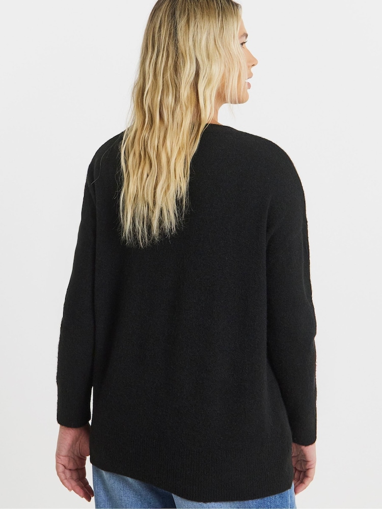 Simply Be Black Cherry Print Knitted Crew Neck Jumper - Image 2 of 4